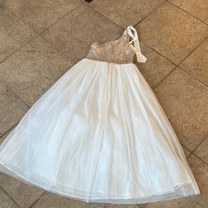Chic White and Gold Kids Formal Dress